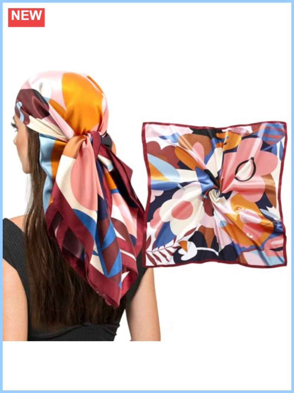 35" Silk Feeling Satin Square Head Scarf Hair Wrap for Sleeping